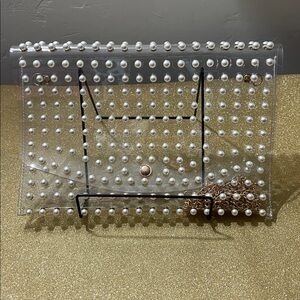 Gently Loved Clear Pearl-Studded Envelope Clutch